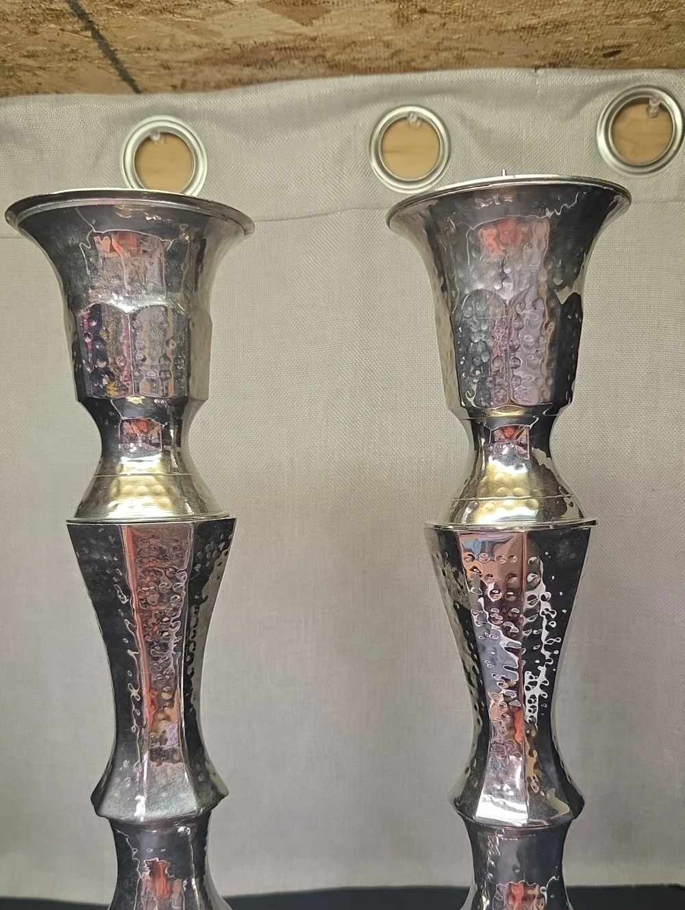 Set of 2 Elegant Expressions Nickle Hammered Mantel Candle‎ Holders,
